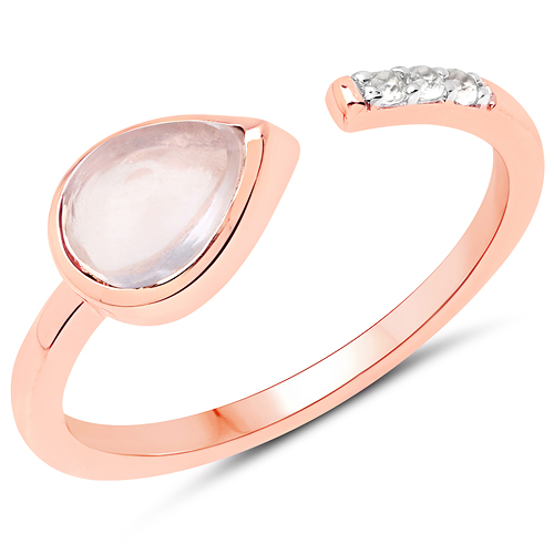 Rings-18K Rose Gold Plated 0.91 Carat Genuine Rose Quartz and White Topaz .925 Sterling Silver Ring
