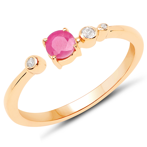 Ruby-18K Yellow Gold Plated 0.37 Carat Genuine Ruby and White Topaz .925 Sterling Silver Ring