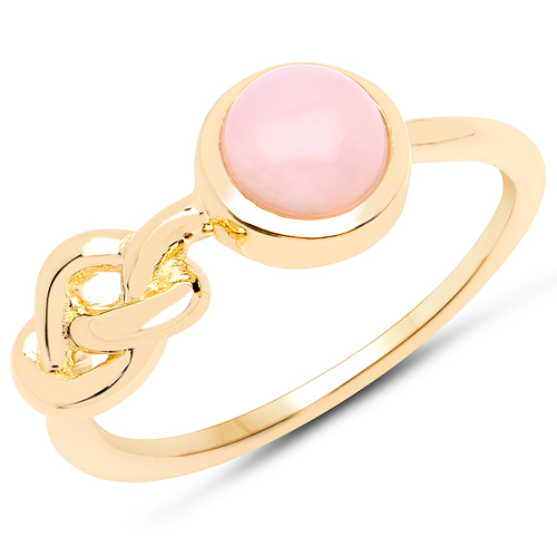 Rings-18K Yellow Gold Plated 0.92 Carat Genuine Pink Opal .925 Sterling Silver Ring