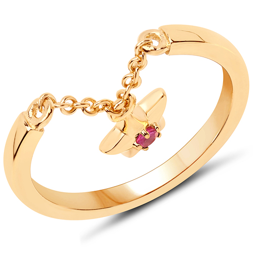 Ruby-18K Yellow Gold Plated 0.05 Carat Genuine Ruby .925 Sterling Silver Ring