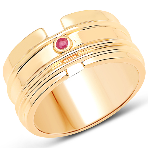 18K Yellow Gold Plated 0.04 Carat Genuine Ruby .925 Sterling Silver Ring