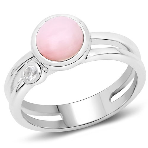 Rings-1.42 Carat Genuine Pink Opal and White Topaz .925 Sterling Silver Ring