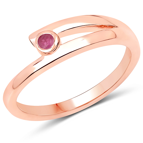 Ruby-14K Rose Gold Plated 0.08 Carat Genuine Ruby .925 Sterling Silver Ring