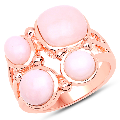 Rings-18K Rose Gold Plated 5.14 Carat Genuine Pink Opal .925 Sterling Silver Ring