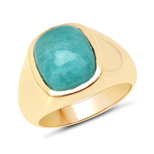 Rings-18K Yellow Gold Plated 4.00 Carat Genuine Amazonite .925 Sterling Silver Ring
