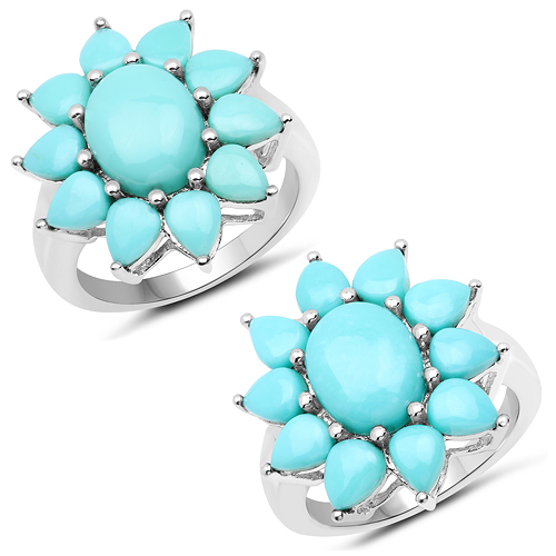 Rings-5.20 Carat Genuine Turquoise .925 Sterling Silver Ring