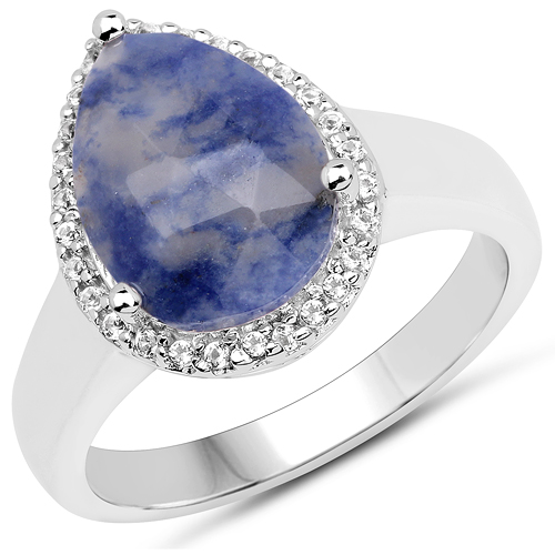 Rings-2.33 Carat Genuine Blue Aventurine and White Topaz .925 Sterling Silver Ring