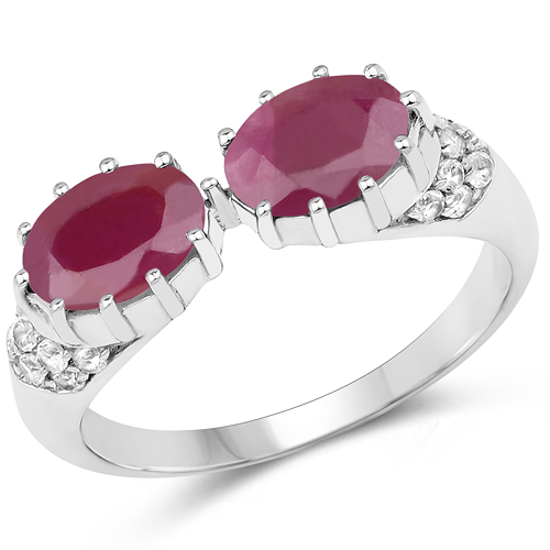 Ruby-2.06 Carat Genuine Ruby and White Topaz .925 Sterling Silver Ring