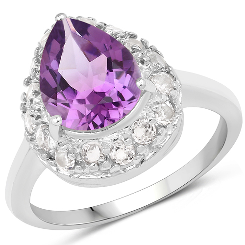 Amethyst-2.57 Carat Genuine Amethyst and White Topaz .925 Sterling Silver Ring
