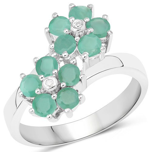 Emerald-1.37 Carat Genuine Emerald and White Diamond .925 Sterling Silver Ring