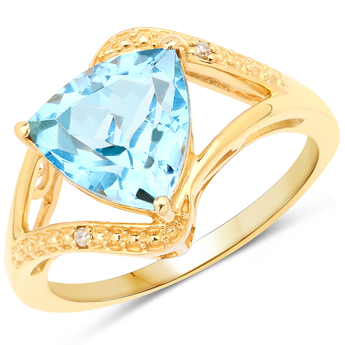 Rings-14K Yellow Gold Plated 2.76 Carat Genuine Blue Topaz and White Diamond .925 Sterling Silver Ring