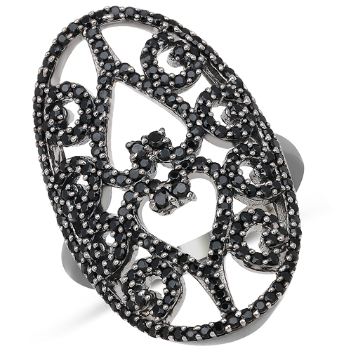 Rings-0.85 Carat Genuine Black Spinel .925 Sterling Silver Ring