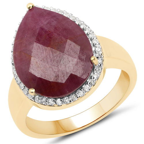 Ruby-18K Yellow Gold Plated 9.30 Carat Genuine Ruby and White Topaz .925 Sterling Silver Ring