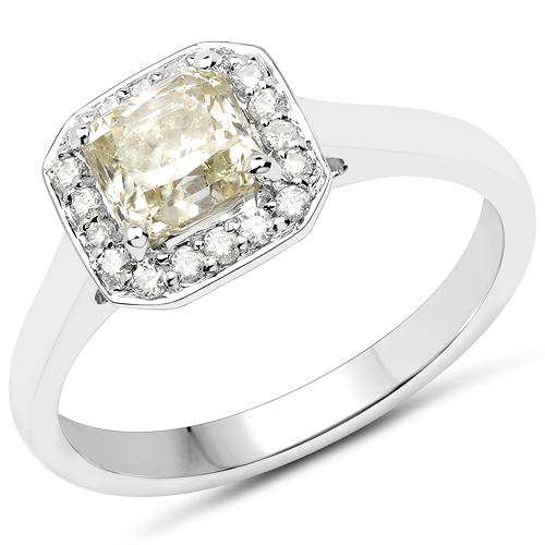 Diamond-18K White Gold 1.27 Carat Genuine Yellow Diamond and White Diamond Ring