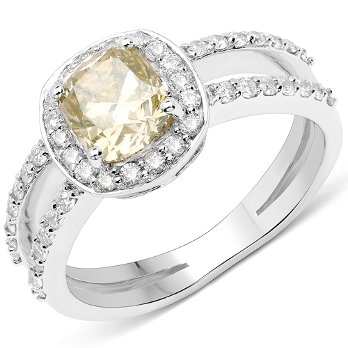 Diamond-18K White Gold 1.90 Carat Genuine Yellow Diamond and White Diamond Ring