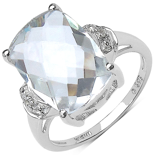 Rings-5.27 Carat Genuine Crystal Quartz & White Topaz .925 Sterling Silver Ring