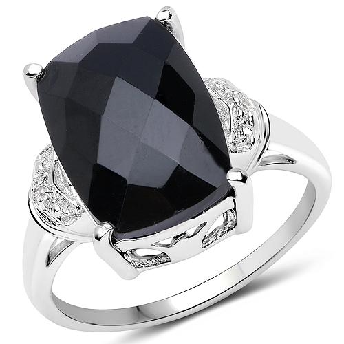 Rings-4.82 Carat Genuine Black Onyx and White Topaz .925 Sterling Silver Ring