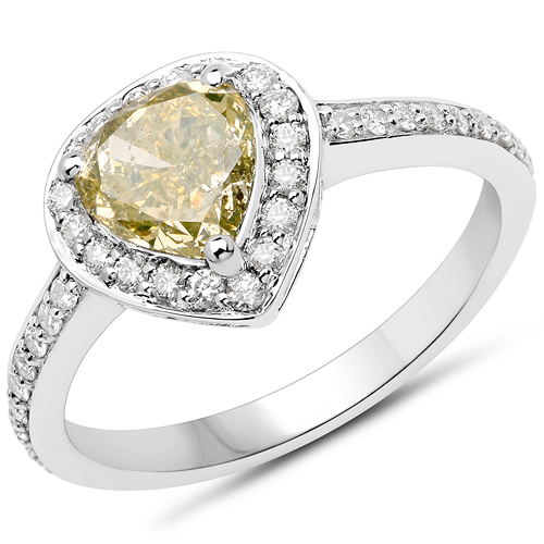 Diamond-18K White Gold 1.61 Carat Genuine Yellow Diamond and White Diamond Ring