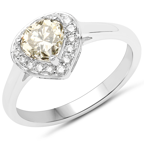 Diamond-18K White Gold 1.28 Carat Genuine Yellow Diamond and White Diamond Ring