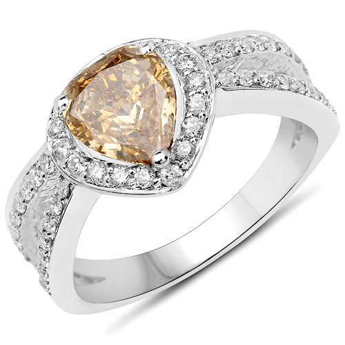 Diamond-18K White Gold 1.68 Carat Genuine Brown Diamond and White Diamond Ring