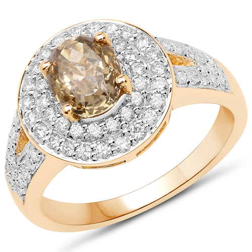 18K Yellow Gold 1.92 Carat Genuine Brown Diamond and White Diamond Ring