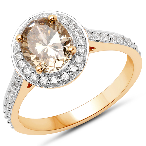 Diamond-18K Yellow Gold 2.18 Carat Genuine Chocolate Brown Diamond and White Diamond Ring