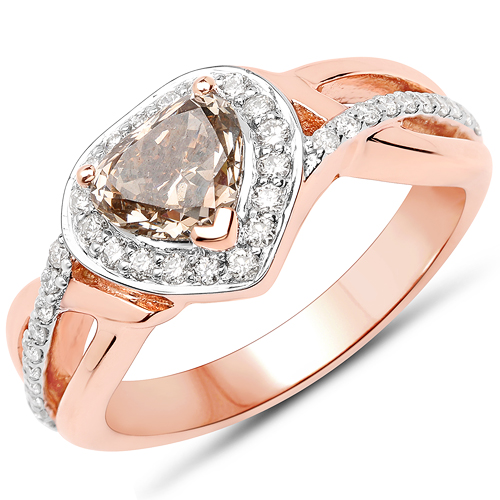 Diamond-18K Rose Gold 1.42 Carat Genuine Chocolate Brown Diamond and White Diamond Ring