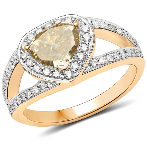 Diamond-18K Yellow Gold 1.40 Carat Genuine Brown Diamond and White Diamond Ring