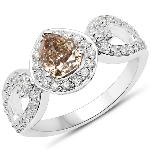 Diamond-18K White Gold 1.55 Carat Genuine Chocolate Brown Diamond and White Diamond Ring