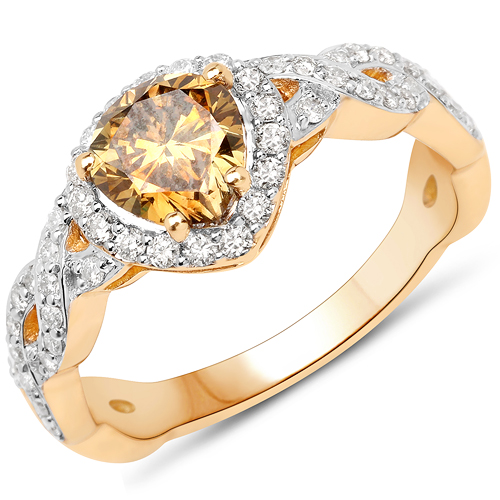 Diamond-18K Yellow Gold 1.43 Carat Genuine Brown Diamond and White Diamond Ring