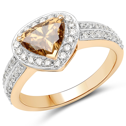 Diamond-18K Yellow Gold 1.62 Carat Genuine Choclate BrownDiamond and White Diamond Ring