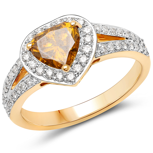 18K Yellow Gold 1.41 Carat Genuine Yellow Diamond and White Diamond Ring