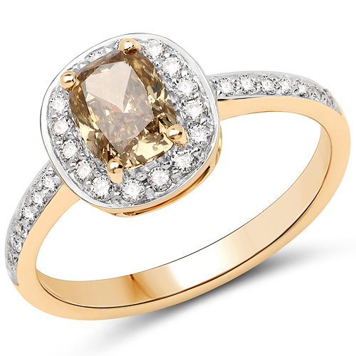 Diamond-18K Yellow Gold 1.40 Carat Genuine Chocolate Brown Diamond and White Diamond Ring