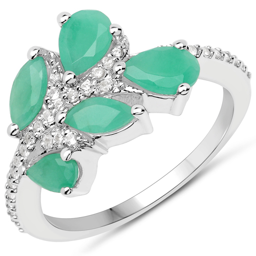 Emerald-1.55 Carat Genuine Emerald and White Zircon .925 Sterling Silver Ring