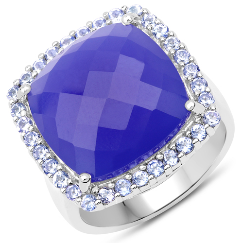 Rings-11.56 Carat Genuine Blue Chelcedonia and Tanzanite .925 Sterling Silver Ring