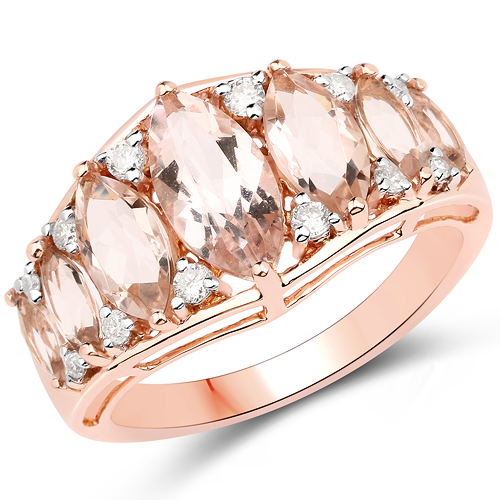Rings-3.07 Carat Genuine Morganite and White Diamond 18K Rose Gold Ring