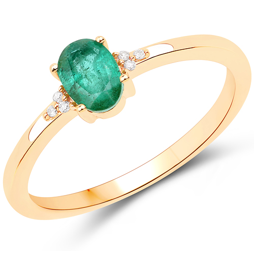 Emerald-0.46 Carat Genuine Zambian Emerald and White Diamond 14K Yellow Gold Ring