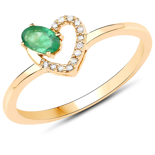 Emerald-0.23 Carat Genuine Zambian Emerald and White Diamond 14K Yellow Gold Ring