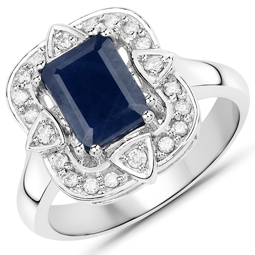 Sapphire-2.68 Carat Genuine Blue Sapphire and White Diamond 14K White Gold Ring