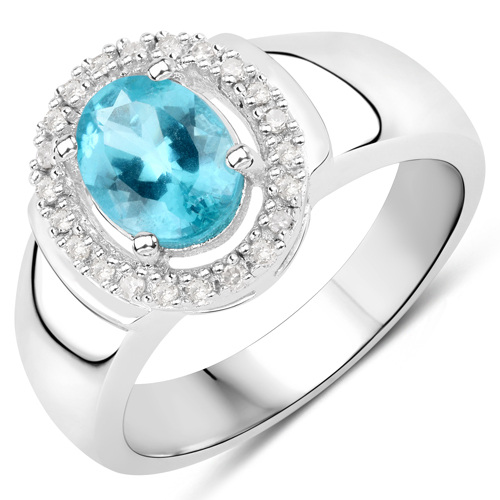 Rings-1.20 Carat Genuine Apatite and White Diamond .925 Sterling Silver Ring