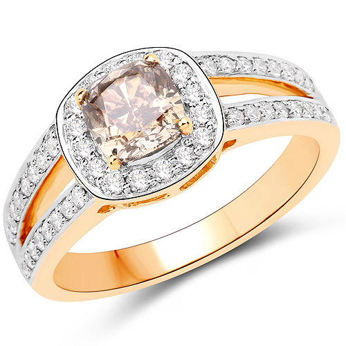 Diamond-1.44 Carat Genuine TLB Diamond and White Diamond 18K Yellow Gold Ring