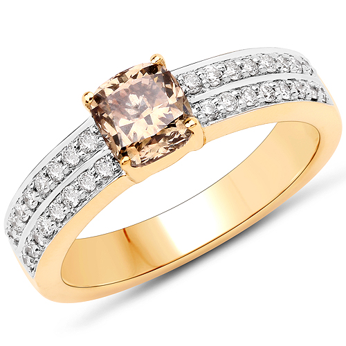 Diamond-1.32 Carat Genuine TTLB Diamond and White Diamond 18K Yellow Gold Ring
