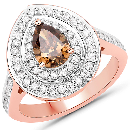 Diamond-1.64 Carat Genuine Chocolate Brown Diamond and White Diamond 18K Rose Gold Ring