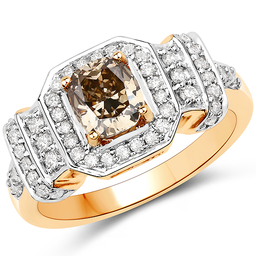 Diamond-1.40 Carat Genuine TTLB Diamond and White Diamond 18K Yellow Gold Ring