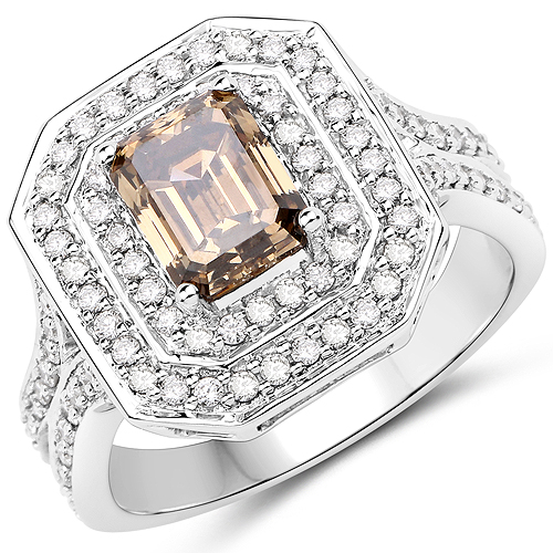 Diamond-2.39 Carat Genuine Fancy Green Diamond and White Diamond 18K White Gold Ring