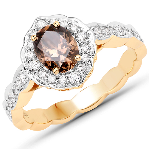 Diamond-1.40 Carat Genuine Chocolate Brown Diamond and White Diamond 18K Yellow Gold Ring