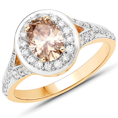 Diamond-1.59 Carat Genuine Chocolate Brown Diamond and White Diamond 18K Yellow Gold Ring