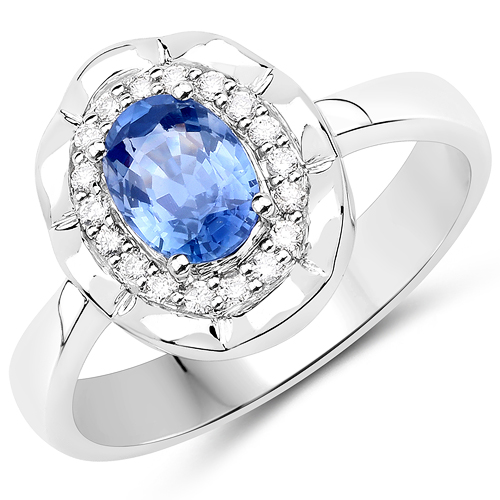 Sapphire-1.29 Carat Genuine Cylone Sapphire and White Diamond 14K White Gold Ring