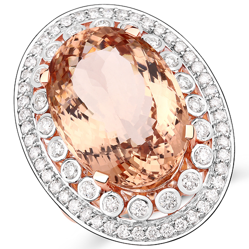 18.19 Carat Genuine Morganite and White Diamond 14K Rose Gold Ring