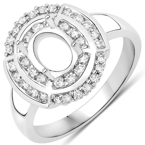 Diamond-0.47 Carat Genuine White Diamond 14K White Gold Semi Mount Ring - holds 8x6mm Oval Gemstone